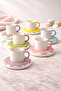 Acar 6-Person Luxury Porcelain Donut Plate Colorful Tea Cup Double Turkish Coffee Set 150ml