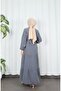 Buttoned Belted Layered Dress Dark Gray Hnt8593 - 6