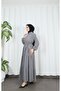 Buttoned Belted Layered Dress Light Gray Hnt8593 - 6