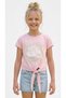 Girl's White Rose Detailed Pink Knitted Crop T-Shirt-4318