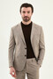 Gray Slim Fit Mono Collar Linen Men's Jacket Brown - 41453.25Y