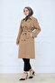 Stylish Detailed Belted Buttoned Trench Coat Brown - 3