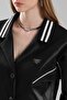 Women's Stripe Detailed Satin Fabric Garnished Design Blazer Jacket - 7