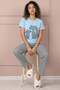Cat Patterned Short Sleeve Pajama Set Blue
