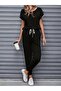 Women's Short Sleeve Round Neck Stripe Detailed Viscose Two-Thread Blouse and Trousers Two-Piece Set