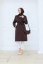 Stylish Detailed Belted Buttoned Trench Coat Brown - 6
