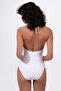 Women's Textured Fabric V-Cut White Swimsuit with Accessories - 4
