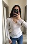 Women's Cashmere Lace Detail V-Neck Blouse - 2
