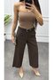 Women's Straight-Leg Belted Ankle-Length Fabric Trousers - 2