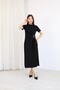 Women's Gold Buckle Detailed Side Tie Black Short Sleeve Dress