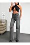 Gray High-Waisted Ripped Detailed Wide-Leg Jeans