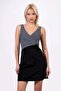 Women's Double Breasted Collar Polka Dot Patterned Black Dress Skirted Swimsuit