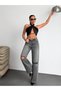 Gray High-Waisted Ripped Detailed Wide-Leg Jeans - 4