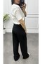 Women's Belted Palazzo Trousers with Sewing Detail - 3