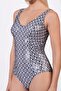 Beria Women's Plus Size Cupped Draped Shiny Geometric Patterned Gathering Swimsuit - 3