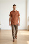 Yşr Orange Short Sleeve Men's Shirt Solid Color Comfortable Fit Daily Use