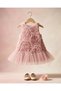 Baby Girl Dress Evening Gown with 3D Rose Detail and Tulle Hem (Buy One Size up)