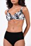 Women's Floral Patterned Gathering Black Bikini Set - 2