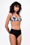 Women's Floral Patterned Gathering Black Bikini Set - 3