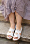 02780 Eren Shoes&Bag Genuine Leather Buckle Silver Patterned Flat Sole Women's Sandals Real Leather White - 7