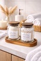 Acacia Glass Bathroom Set with Stand – Cotton Swabs & Cotton & Makeup Pads (3 Labels as Gifts) - 3