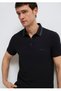 Black Slim Fit 100% Cotton Polo Neck T-Shirt with Collar Detail