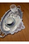 6 Pieces of Organza Tulle Double Wavy Cloud Ecru Color Embroidered Cocktail Presentation Napkins - 4