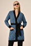 Women's Houndstooth Patterned Knitwear Cardigan Black Blue 25250 - 2