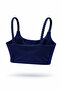 Women's Navy Blue Lightly Supported Knitted Strap Sports Bra Bustier with Side Seam Detail and Padding - 2