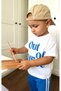 Boy's Cotton Ecru Letter Printed T-Shirt and Blue Sweatpants Top and Bottom Set - 2