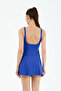 Women's Solid Color Thin Covered Strap V-Neck Slip Bottomed Dress Swimsuit - 4