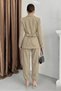 Women's Blazer Jacket Trousers Two-Piece Set with Draped Waist and Button Detail, Tie Back, Double Breasted Collar - 3