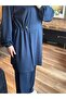 Women's Hijab Set Diving Fabric Half-Patched Zippered Top and Bottom Set - 4