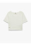 Short Sleeve Crew Neck Crop T-Shirt with Window Detail - 4