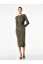 Long Sleeve Round Neck Midi Length Dress with Draped Detail