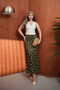 Women's Polka Dot Pattern Viscose Satin Long Skirt with Elastic Waist and Zipper Detail - Green - 3