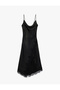 Asymmetrical Cut, Rope Straps, Lace Detail, Degaje Collar, Long Satin Dress - 3