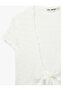 Short Sleeve Wrinkled Double-Breasted Tie Detail V-Neck Crop T-Shirt - 5