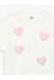 Crew Neck Sequined Heart Cotton Short Sleeve T-Shirt - 4