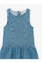 Cotton Loose Fit Sleeveless Crew Neck Balloon Denim Dress - 5
