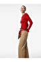 Long Sleeve Crew Neck Viscose Knit Sweater with Ruffle Detail - 2