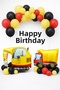 Construction Themed Birthday Balloon Set Black Banner Dump Truck Red Yellow Black Party Decor