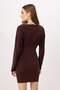 Kahverengi Bodycon V Yaka Uzun Kollu Büzgülü Mini Esnek Örme Elbise TWOSS26EL00630 - 4