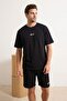 Black Loose Fit Embroidered 100% Cotton Knitted Tracksuit Set Tmnss26Em00005