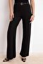 Siyah Wide Leg/Geniş Paça Kemerli Normal Bel Soft Touch Penye Örme Pantolon TWOSS26PL00149 - 3
