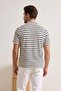 Navy Blue Regular/Normal Cut Textured Striped Polo Neck T-Shirt Tmnss26Po00013 - 3