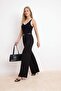 Siyah Wide Leg/Geniş Paça Kemerli Normal Bel Soft Touch Penye Örme Pantolon TWOSS26PL00149 - 5