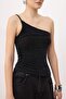 Black Asymmetric Collar Glitter Party Blouse Tprss26Bz00032 - 3
