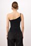 Black Asymmetric Collar Glitter Party Blouse Tprss26Bz00032 - 4