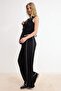 Siyah Wide Leg/Geniş Paça Biyeli Normal Bel Soft Touch Örme Pantolon TWOSS26PL00138 - 2